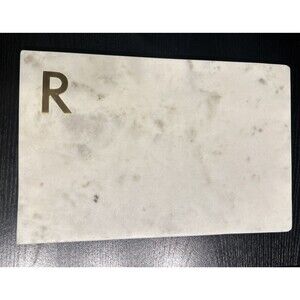 Williams Sonoma White Marble & Brass Board with Initial Monogram "R" size 14"x9"